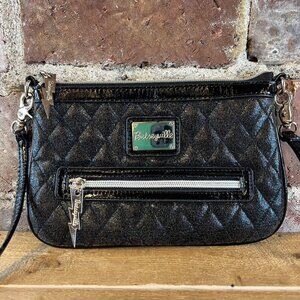 Betsey Johnson Betseyville Black Quilted Crossbody Silver Lightening Zipper